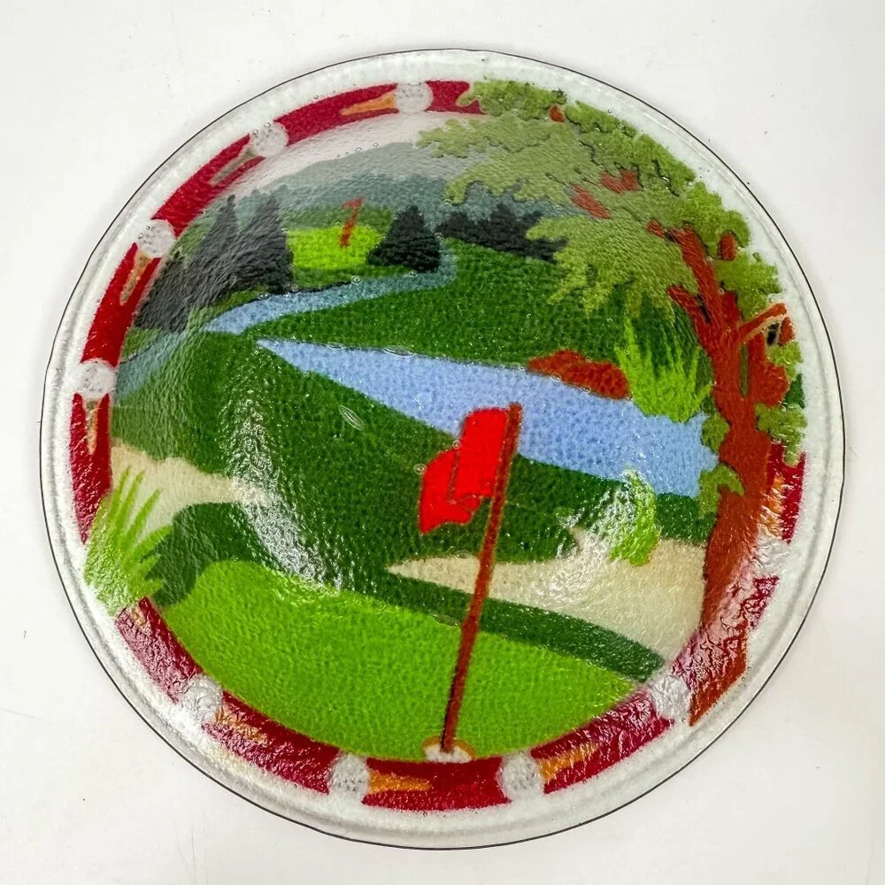 Peggy Karr Handcrafted Glass Bowl Golf Course Design 8.5
